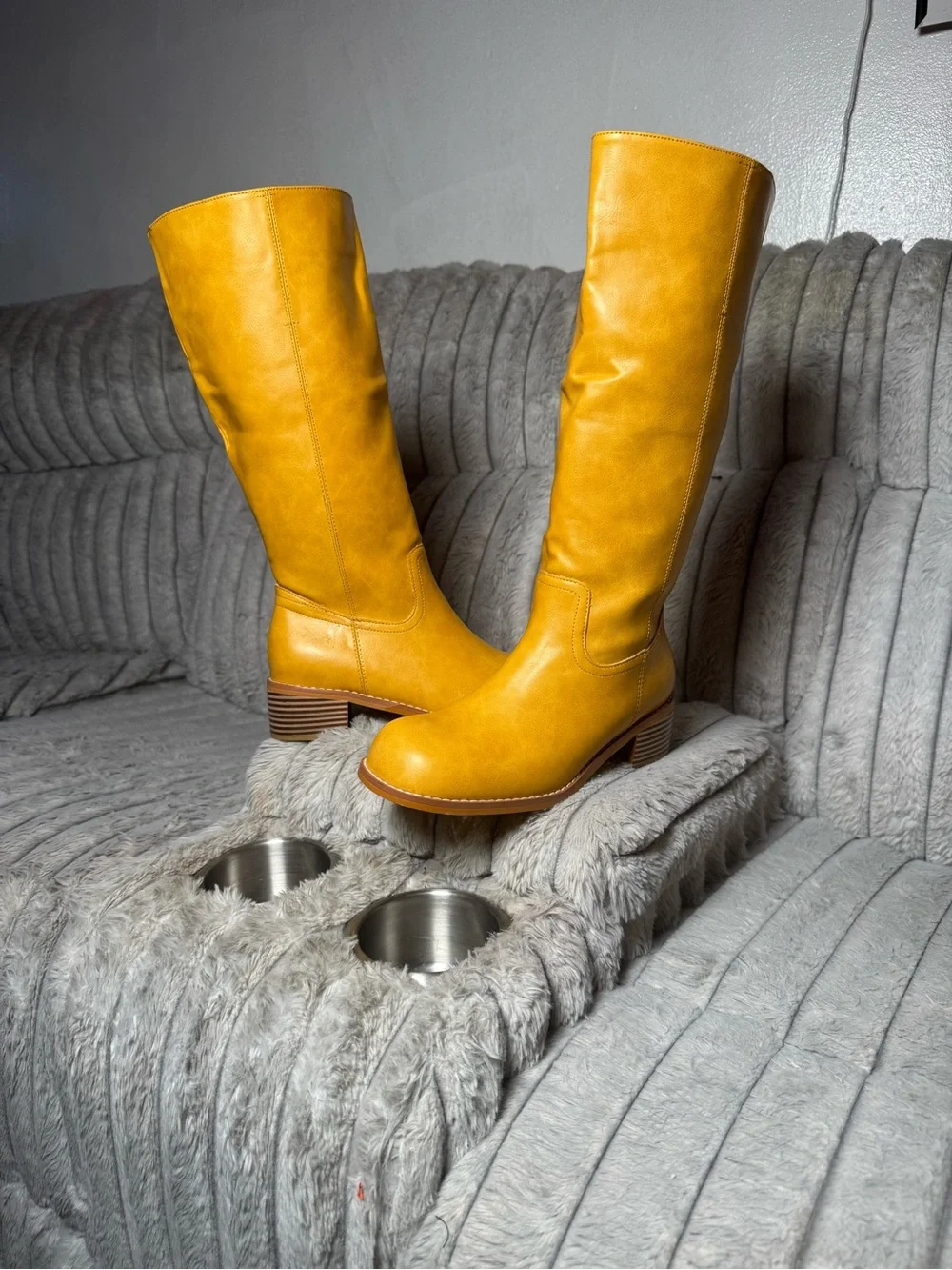 Women's Over-the-Knee Riding Boots in Mustard Yellow